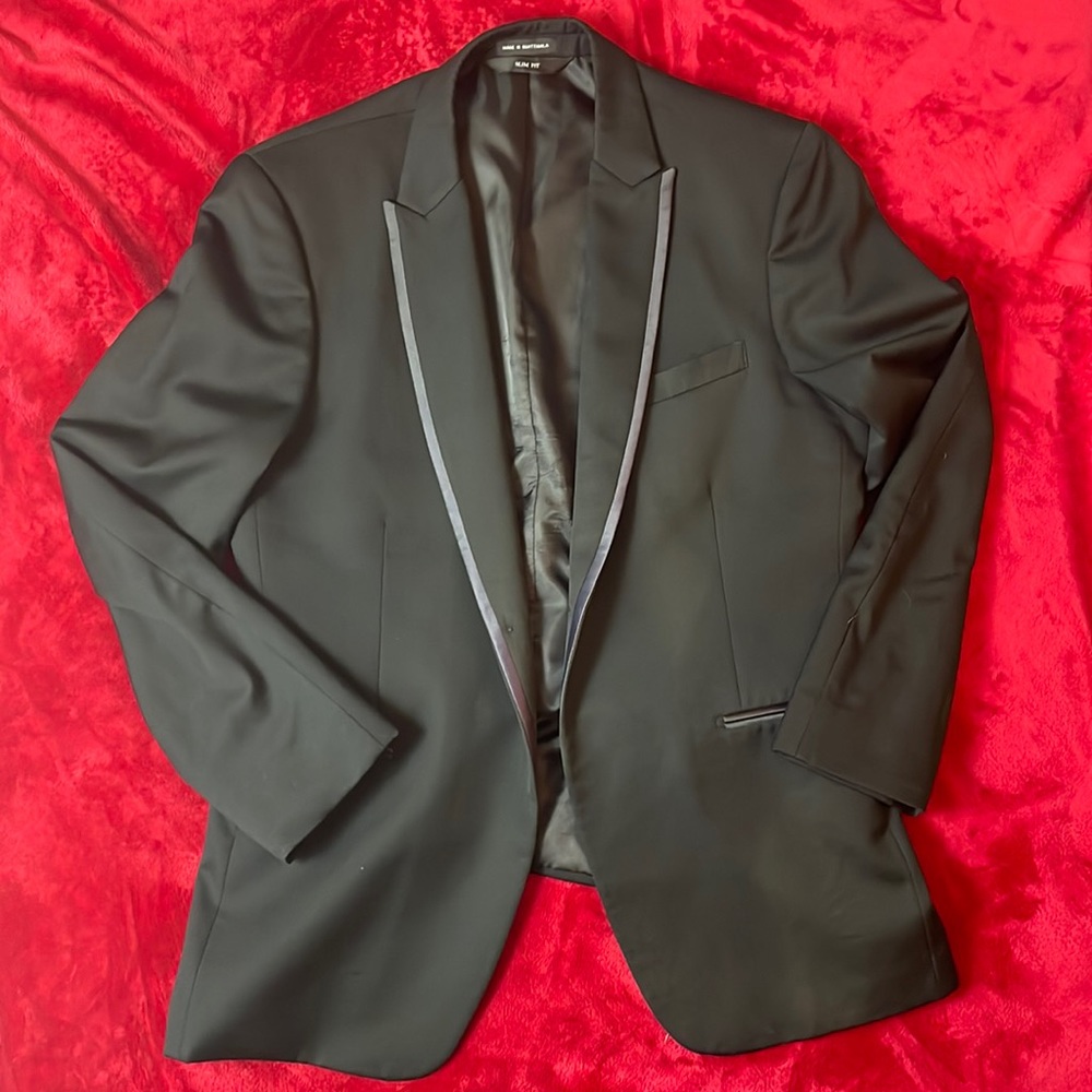Mens Ike Evening Ike Behar Tuxedo One Button Jacket Size 40R Black w/ Gray Trim!